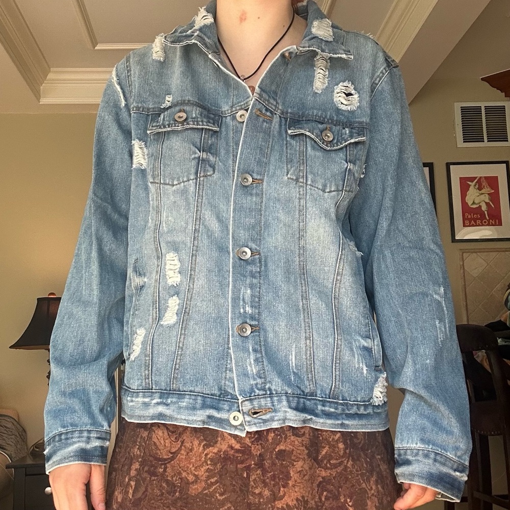 Ci Sono Blue Jean Jacket with Distressed Details